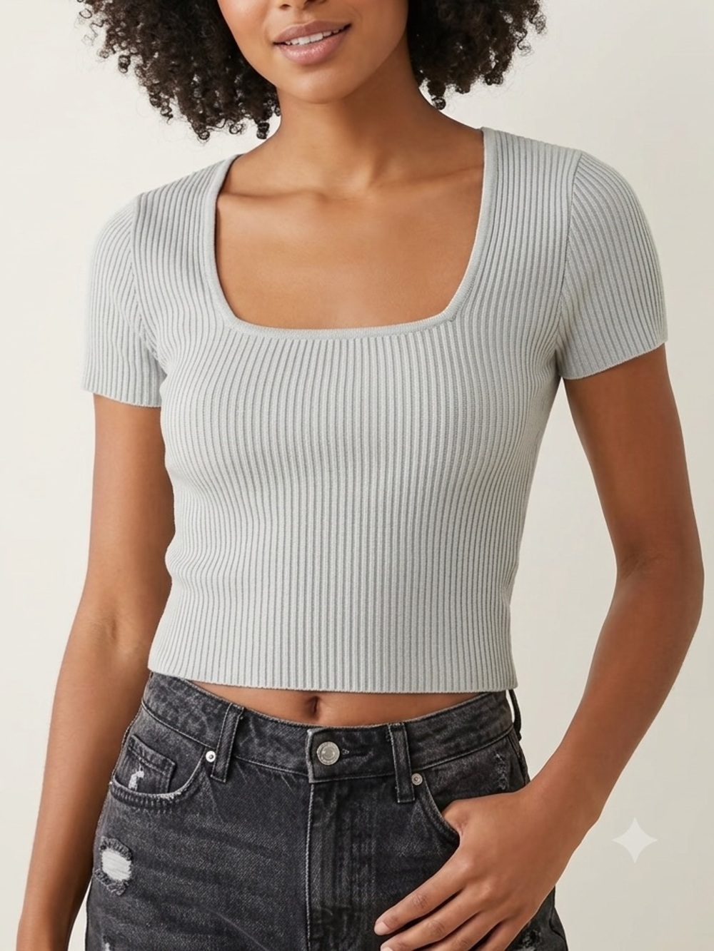 Forever 21 Grey Sculpt Square Neck Knit Top
